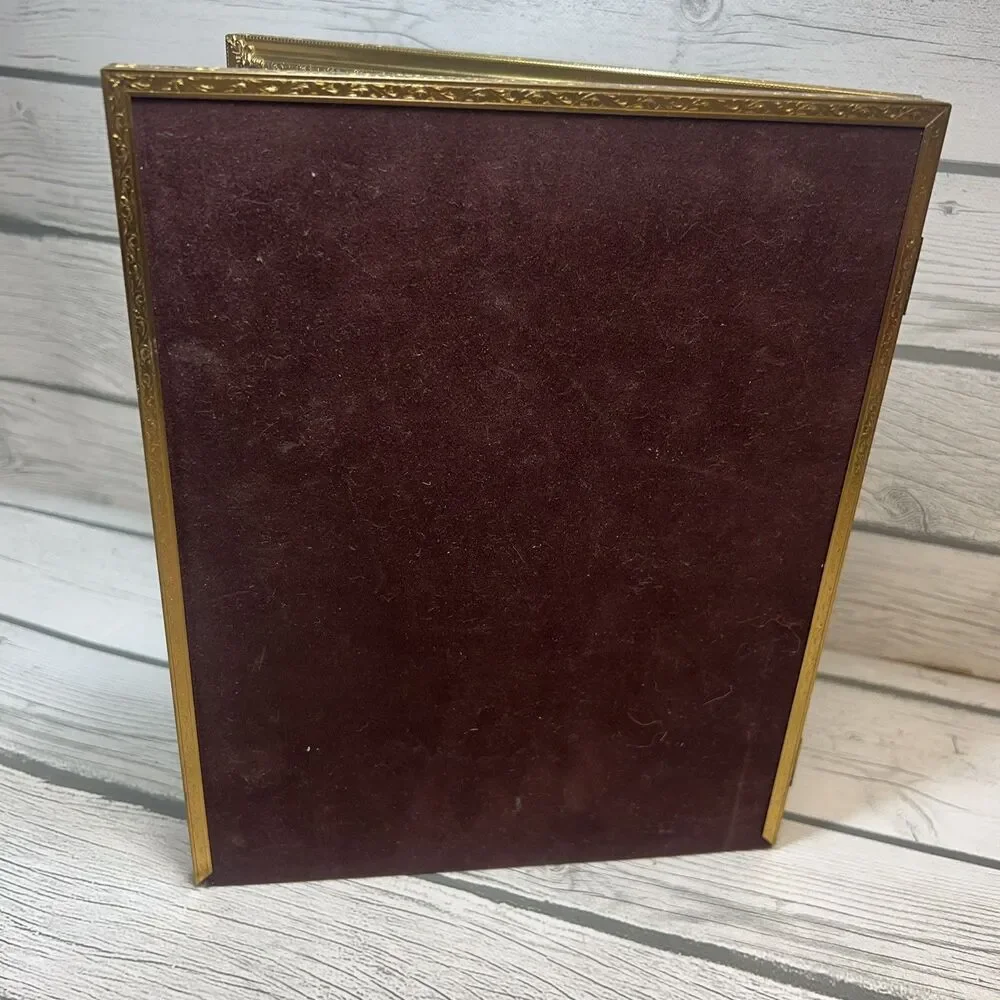 Vintage MCM Ornate Gold Tone Metal Bi-Fold Double 8x10 Hinged Picture Frame